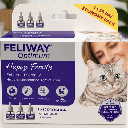 Feliway Optimum Refill Value Pack 3 x 48ml | 3 x 30 Day Diffuser Refills for Cats