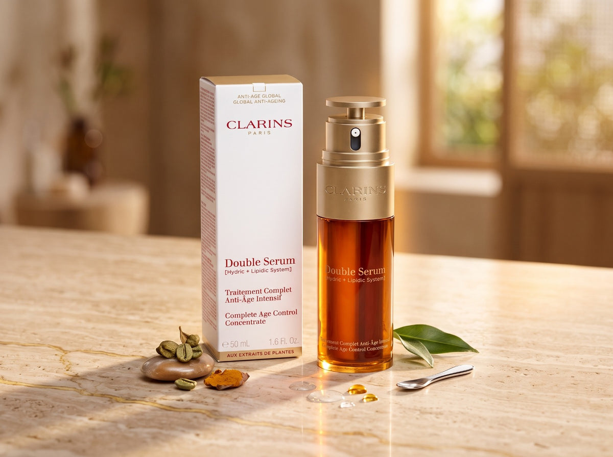 Clarins Double Serum 50ml premium facial serum with packaging