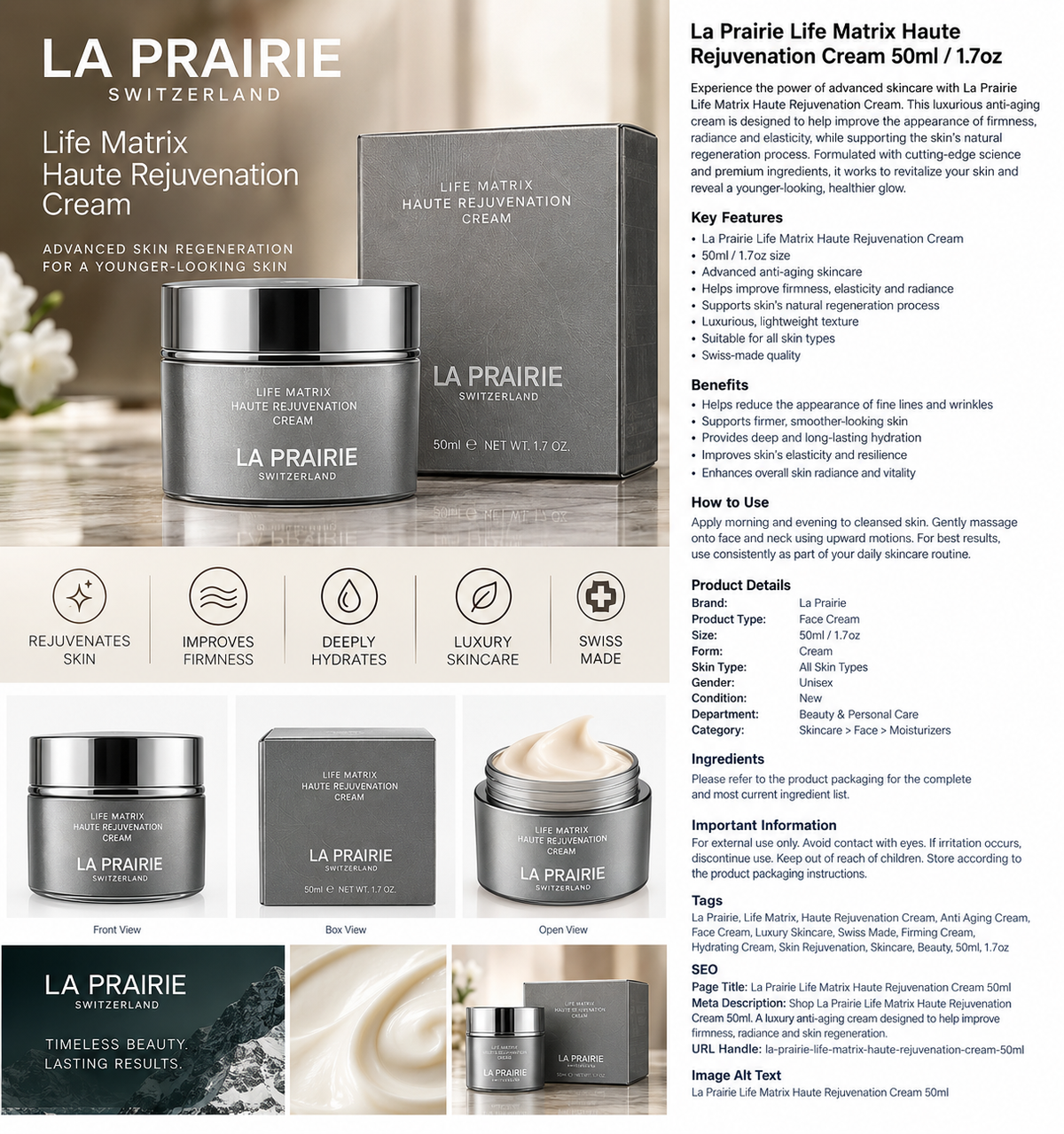 La Prairie Life Matrix Haute Rejuvenation Cream 50ml / 1.7 oz – Luxury Anti-Aging Face Cream
