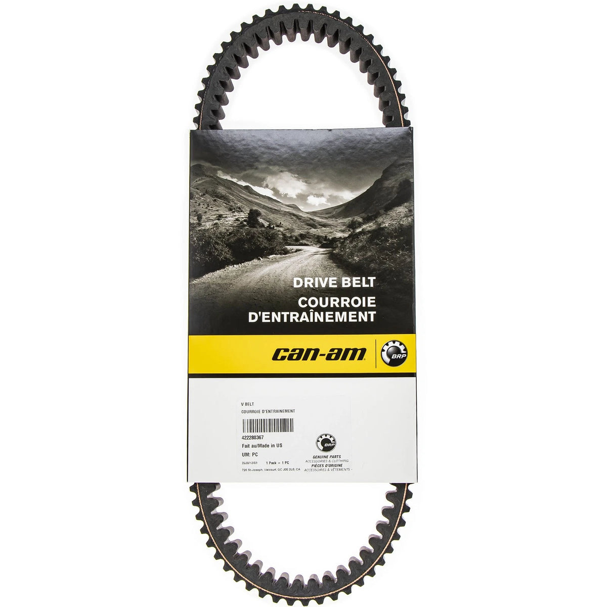 Drive belt with Can-Am branding on a white background