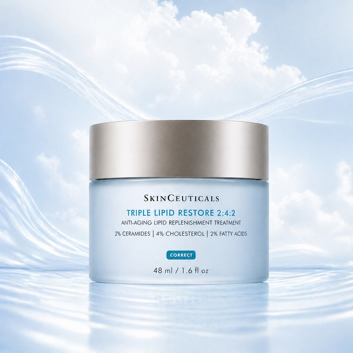 Skinceuticals Triple Lipid Restore 2.4.2 jar on a light blue background