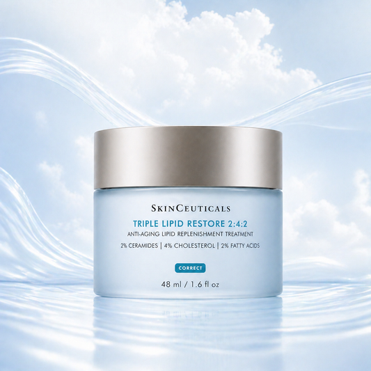 Skinceuticals Triple Lipid Restore 2.4.2 jar on a light blue background