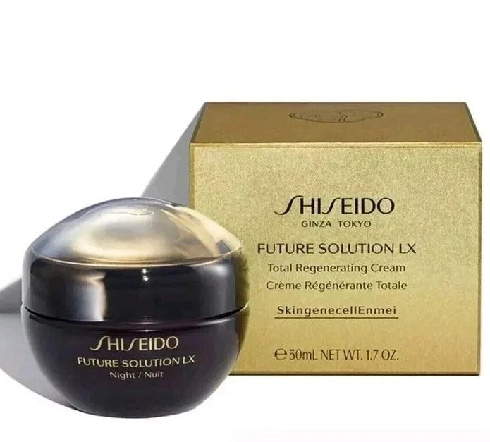 Shiseido Future Solution LX Total Regenerating Cream with packaging on a white background