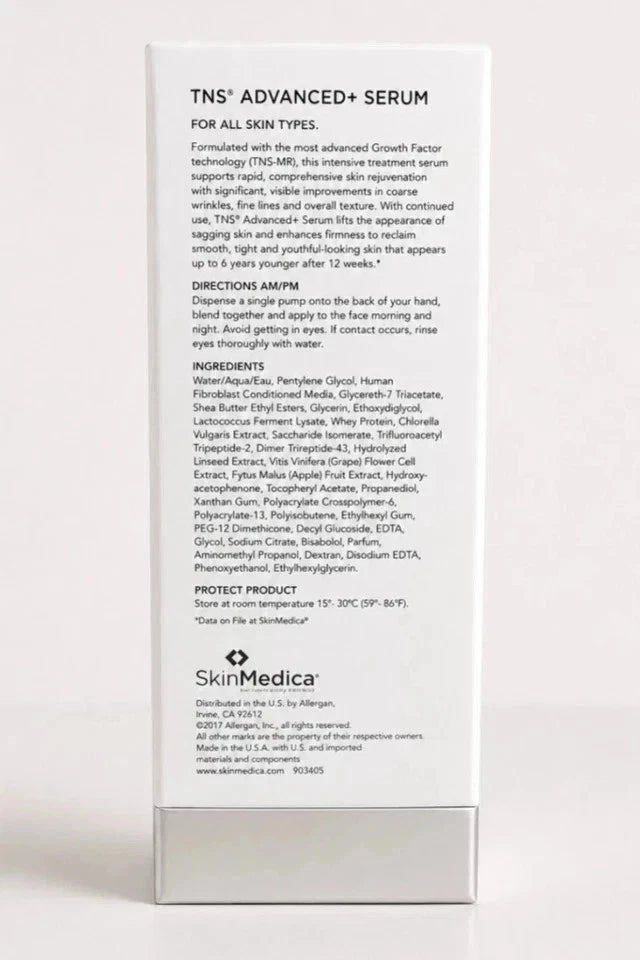 SkinMedica TNS Advanced Serum packaging with text on a white background