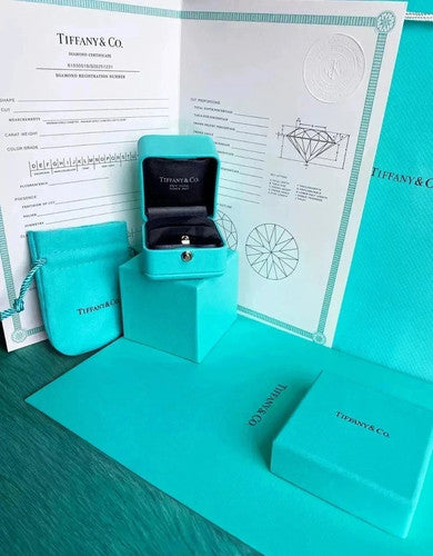 Tiffany & Co. engagement ring box set with pouch certificate folder and shopping bag