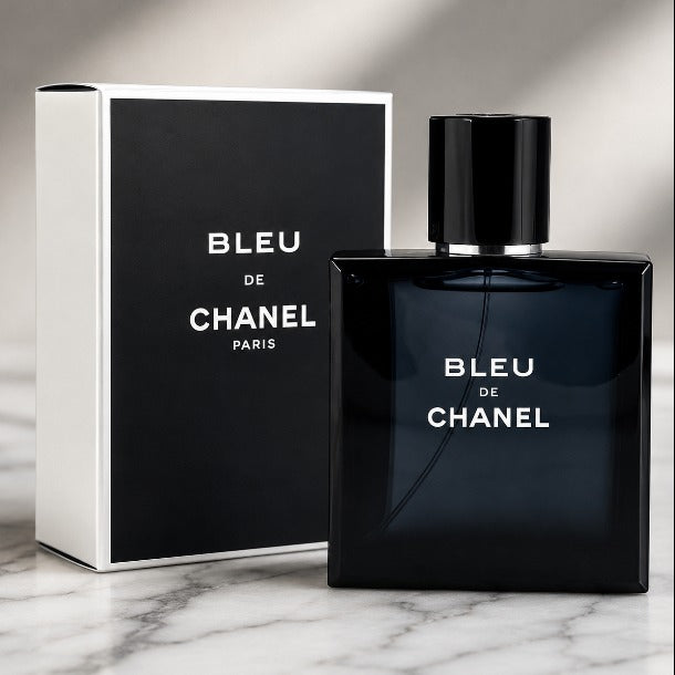 BLEU DE CHANEL men's fragrance bottle and box
