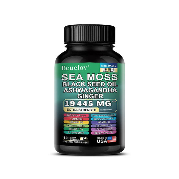 Sea Moss Capsules with Black Seed Oil, Turmeric, Ashwagandha, Ginger & Vitamin D3 | Immune Support & Daily Wellness Formula