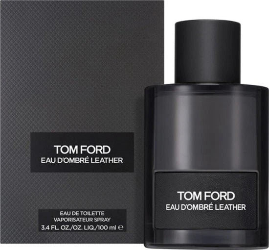 Tom Ford Eau d'Ombre Leather perfume bottle and packaging on a white background