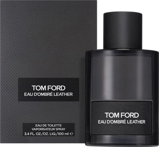 Tom Ford Eau d'Ombre Leather perfume bottle and packaging on a white background