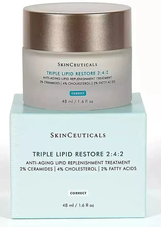 SkinCeuticals Triple Lipid Restore 2:4:2 treatment jar and box on a white background