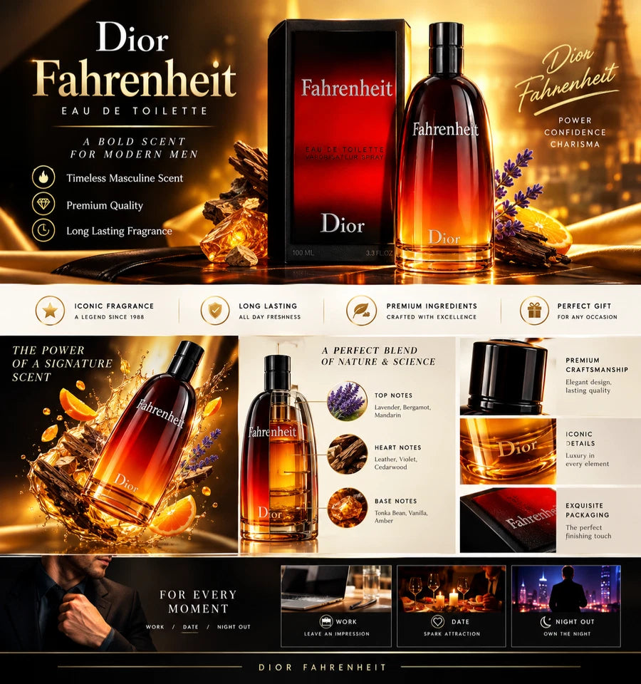 Fahrenheit Men's Perfume Eau De Toilette 3.4 oz EDT Cologne for Men