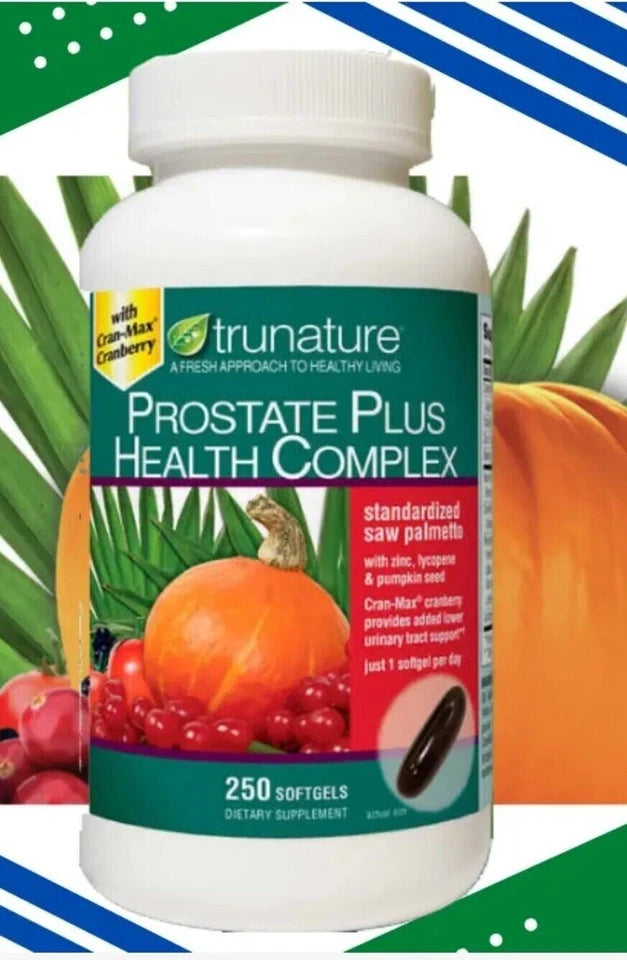 trunature Prostate Plus Health Complex dietary supplement bottle containing 250 softgels